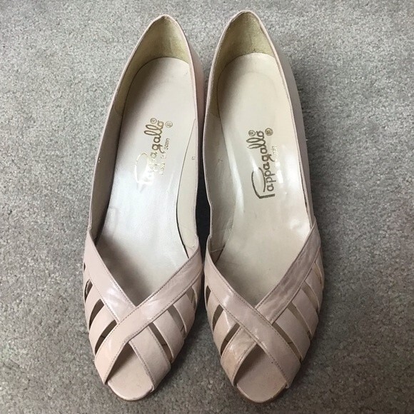 Pappagallo Leather Open Toe Heels Spain Pale Pink Size 7 Vintage - Picture 6 of 12